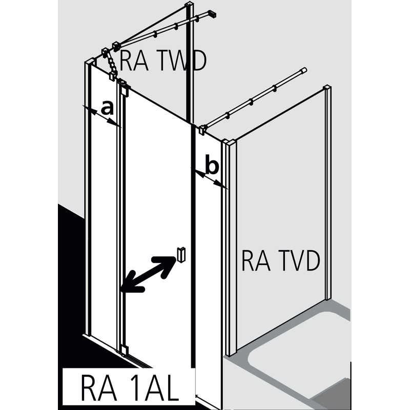 Dveře kyvné 1-křídlé s pevnými poli Kermi Raya RA1AL levé stříbrné vysoký lesk, čiré ESG sklo s úpravou 100 x 185 cm