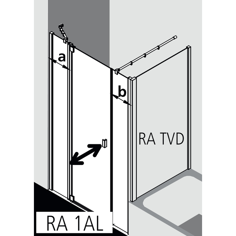 Dveře kyvné 1-křídlé s pevnými poli Kermi Raya RA1AL levé stříbrné vysoký lesk, čiré ESG sklo s úpravou 100 x 185 cm