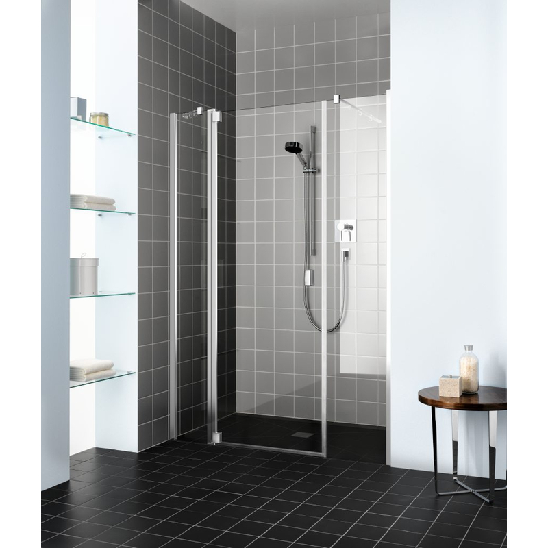 Dveře kyvné 1-křídlé s pevnými poli Kermi Raya RA1AL levé stříbrné vysoký lesk, čiré ESG sklo s úpravou 140 x 185 cm