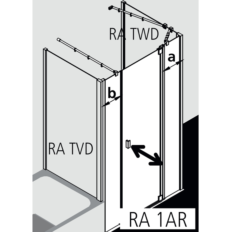 Dveře kyvné 1-křídlé s pevnými poli Kermi Raya RA1AR pravé stříbrné vysoký lesk, čiré ESG sklo s úpravou 110 x 185 cm