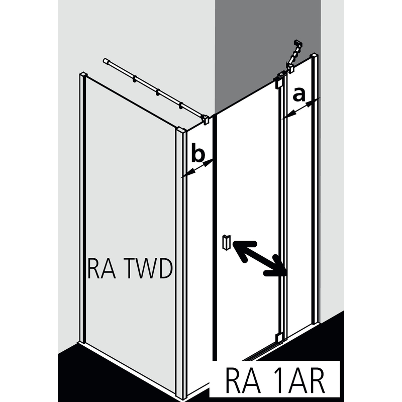 Dveře kyvné 1-křídlé s pevnými poli Kermi Raya RA1AR pravé stříbrné vysoký lesk, čiré ESG sklo s úpravou 150 x 185 cm