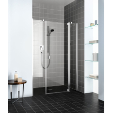 Dveře kyvné 1-křídlé s pevnými poli Kermi Raya RA1AR pravé stříbrné vysoký lesk, čiré ESG sklo s úpravou 150 x 185 cm