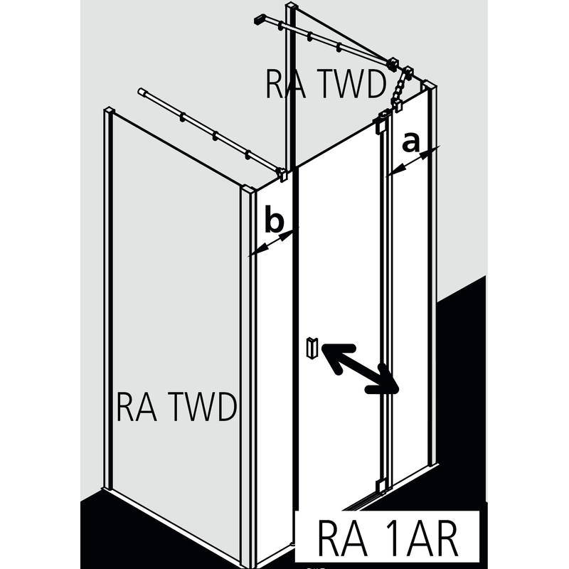 Dveře kyvné 1-křídlé s pevnými poli Kermi Raya RA1AR pravé stříbrné vysoký lesk, čiré ESG sklo s úpravou 160 x 185 cm