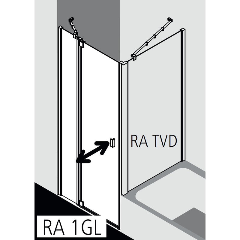 Dveře kyvné 1-křídlé s pevným polem Kermi Raya RA1GL levé stříbrné vysoký lesk, čiré ESG sklo s úpravou 78 x 185 cm