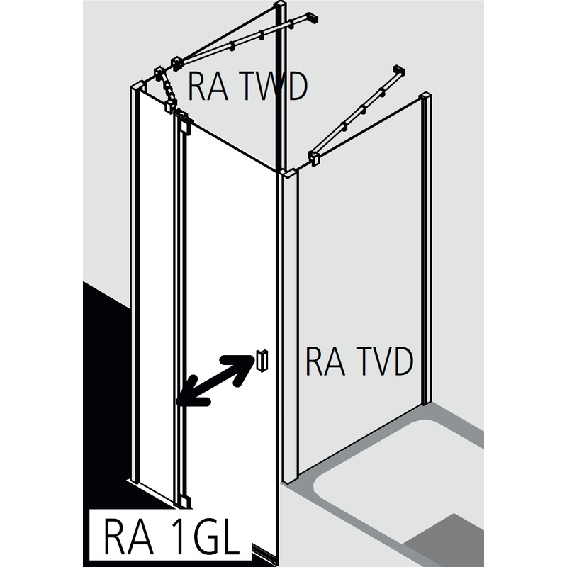 Dveře kyvné 1-křídlé s pevným polem Kermi Raya RA1GL levé stříbrné vysoký lesk, čiré ESG sklo s úpravou 100 x 185 cm