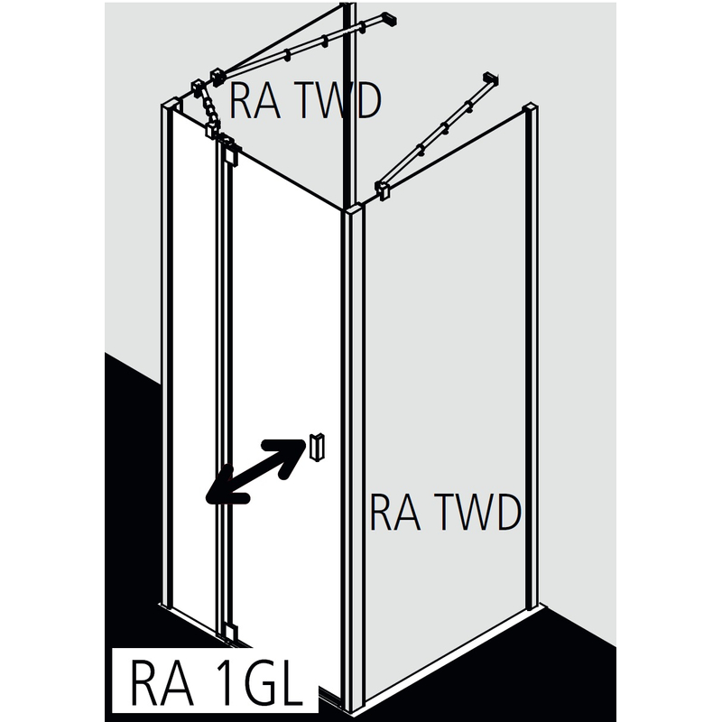 Dveře kyvné 1-křídlé s pevným polem Kermi Raya RA1GL levé stříbrné vysoký lesk, čiré ESG sklo s úpravou 100 x 185 cm
