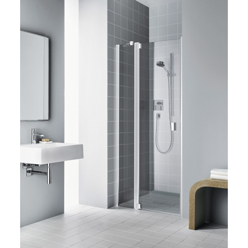 Dveře kyvné 1-křídlé s pevným polem Kermi Raya RA1GL levé stříbrné vysoký lesk, čiré ESG sklo s úpravou 120 x 185 cm