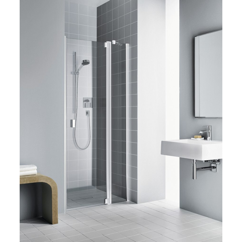 Dveře kyvné 1-křídlé s pevným polem Kermi Raya RA1GR pravé stříbrné vysoký lesk, čiré ESG sklo s úpravou 90 x 185 cm