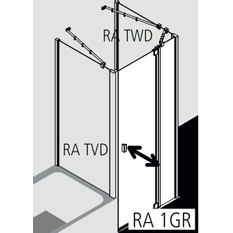 Dveře kyvné 1-křídlé s pevným polem Kermi Raya RA1GR pravé stříbrné vysoký lesk, čiré ESG sklo s úpravou 90 x 185 cm