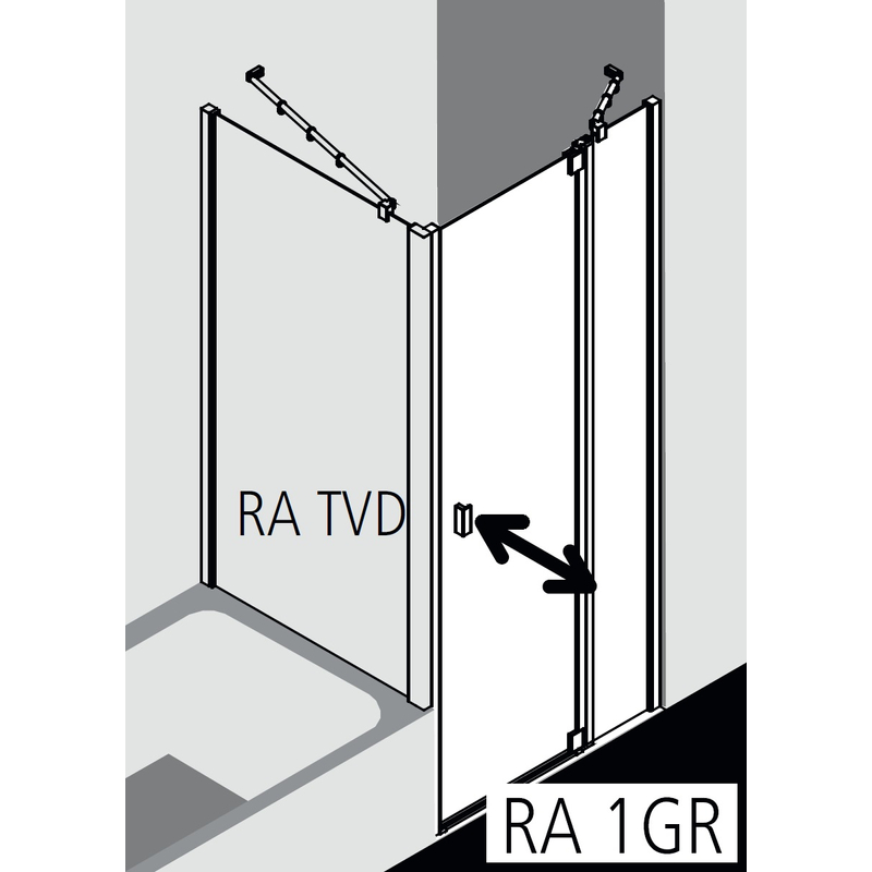 Dveře kyvné 1-křídlé s pevným polem Kermi Raya RA1GR pravé stříbrné vysoký lesk, čiré ESG sklo s úpravou 103 x 185 cm