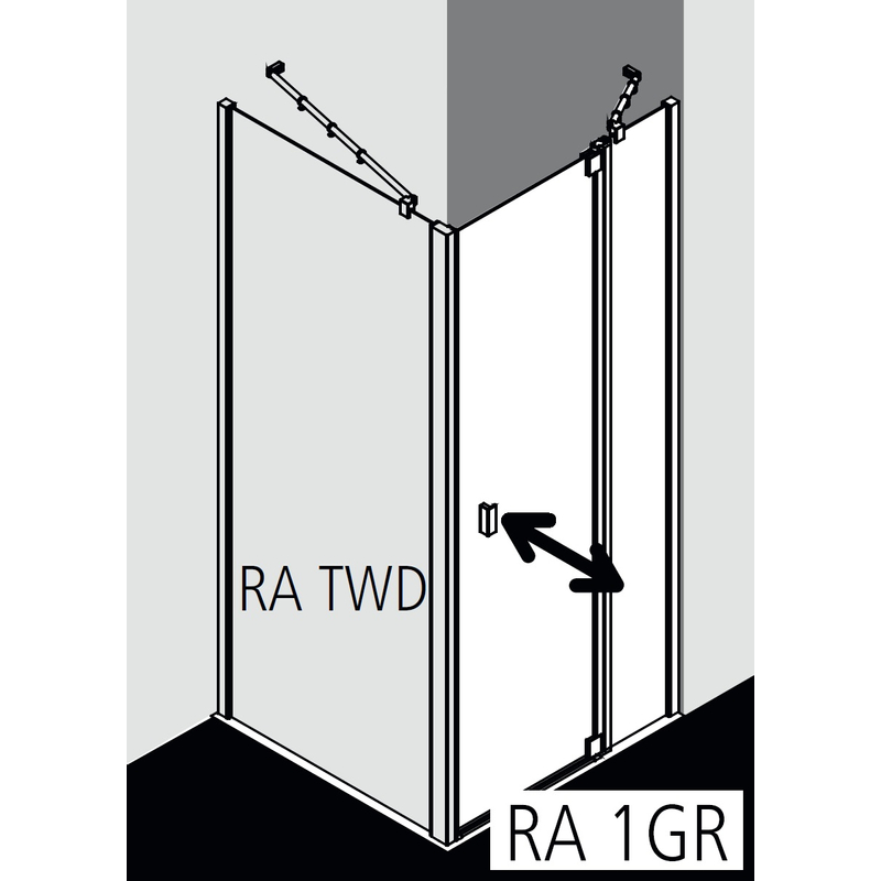 Dveře kyvné 1-křídlé s pevným polem Kermi Raya RA1GR pravé stříbrné vysoký lesk, čiré ESG sklo s úpravou 110 x 185 cm
