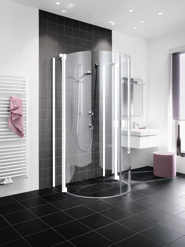 Půlkruhový sprchový kout s kyvnémi dveřmi a s pevnými poli Kermi Raya RAZ20 bílý, čiré ESG sklo s úpravou 100 x 90 x 200 cm