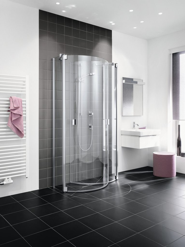 Půlkruhový sprchový kout s kyvnémi dveřmi a s pevnými poli Kermi Raya RAZ20 bílý, čiré ESG sklo 100 x 90 x 200 cm