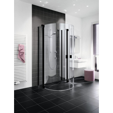Půlkruhový sprchový kout s kyvnémi dveřmi a s pevnými poli Kermi Raya RAZ20 černý, čiré ESG sklo s úpravou 100 x 100 x 200 cm