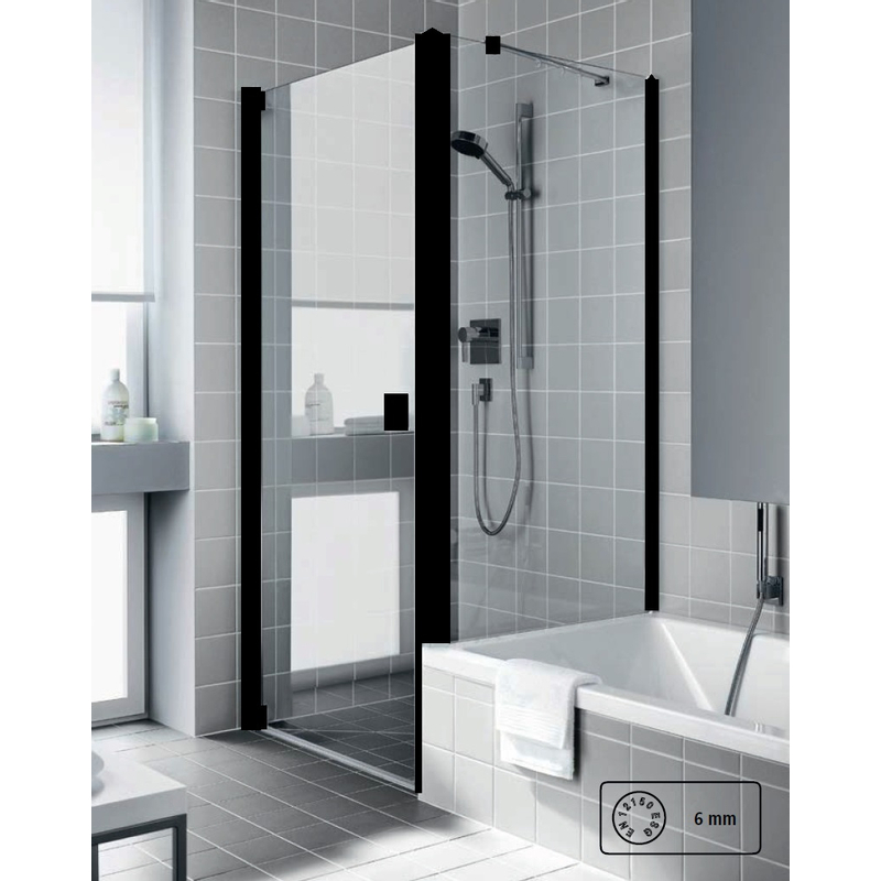 Stěna boční na vanu Kermi Raya RATVD černá, čiré ESG sklo 70 x 175 cm