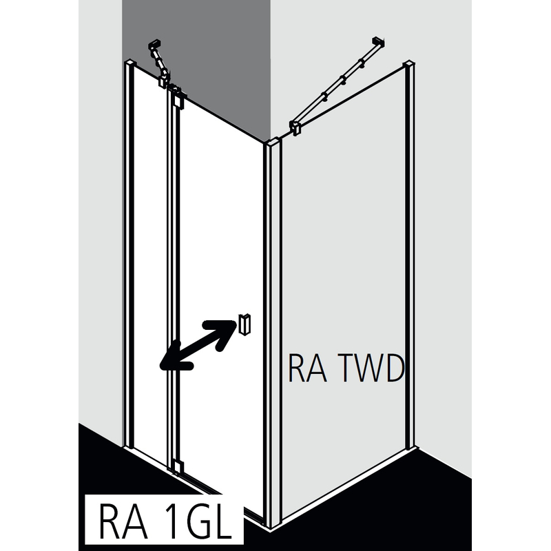 Dveře kyvné 1-křídlé s pevným polem Kermi Raya RA1GL levé černé, čiré ESG sklo 78 x 185 cm