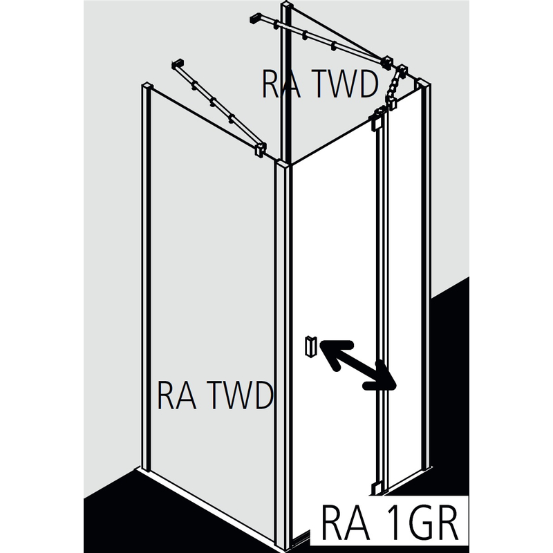 Dveře kyvné 1-křídlé s pevným polem Kermi Raya RA1GR pravé černé, čiré ESG sklo 113 x 185 cm