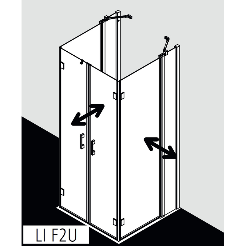 U-Kabina zalamovací dveře s pevnými poli a pevné pole Kermi LIF2U bílá, čiré ESG sklo 90 x 90 x 185 cm