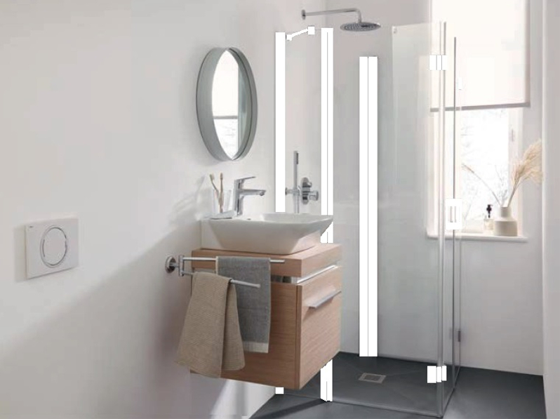 U-Kabina zalamovací dveře s pevnými poli a pevné pole Kermi LIF2U bílá, čiré ESG sklo 90 x 90 x 185 cm