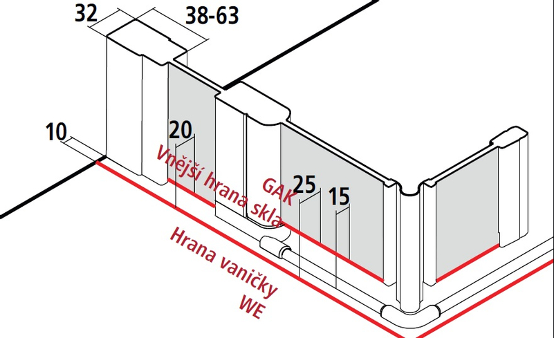 U-Kabina zalamovací dveře s pevnými poli a pevné pole Kermi LIF2U bílá, čiré ESG sklo 93 x 93 x 200 cm
