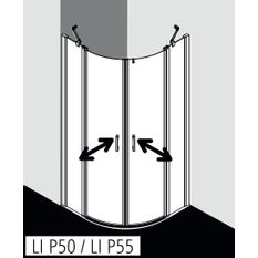 Čtvrtkruhový sprchový kout s kyvnémi dveřmi a pevnými poli Kermi Liga LIP55 R550 černá, čiré ESG sklo 90 x 90 x 185 cm
