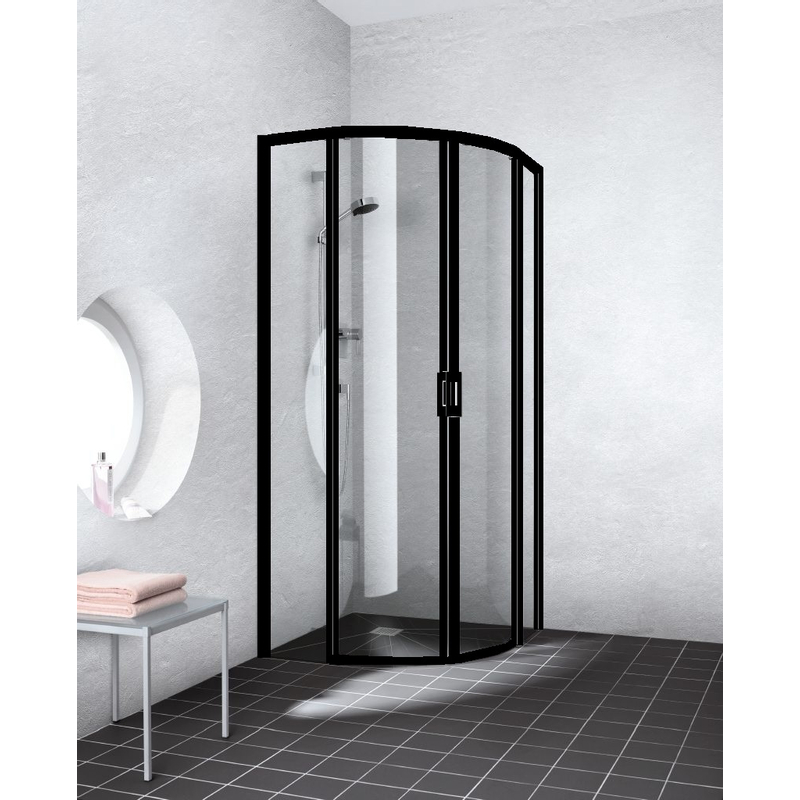 Kout posuvný Kermi Liga LIC55 1/4-kruh černý, čiré ESG sklo 80 x 80 x 200 cm