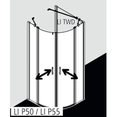 Čtvrtkruhový sprchový kout s kyvnémi dveřmi a pevnými poli Kermi Liga LIP55 R550 černá, čiré ESG sklo 90 x 90 x 200 cm