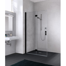 Zástěna Walk-in Wall kyvné zalamovací provedení Kermi Liga LI2YL levá černá, čiré ESG sklo s úpravou 100 x 185 cm