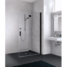 Zástěna Walk-in Wall kyvné zalamovací provedení Kermi Liga LI2YR pravá černá, čiré ESG sklo s úpravou 80 x 185 cm