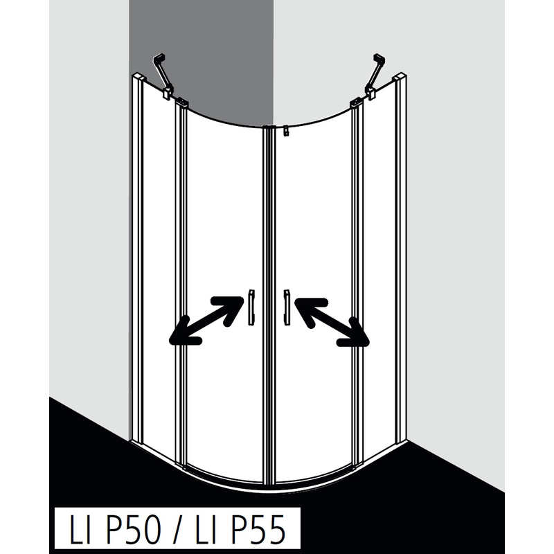 Čtvrtkruhový sprchový kout s kyvnémi dveřmi a pevnými poli Kermi Liga LIP55 R550 černá, čiré ESG sklo s úpravou 80 x 80 x 185 cm