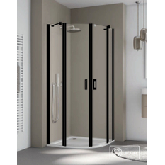 Čtvrtkruhový sprchový kout s kyvnémi dveřmi a pevnými poli Kermi Liga LIP55 R550 černá, čiré ESG sklo s úpravou 80 x 80 x 185 cm