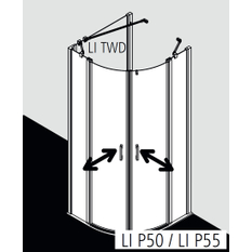 Čtvrtkruhový sprchový kout s kyvnémi dveřmi a pevnými poli Kermi Liga LIP55 R550 černá, čiré ESG sklo s úpravou 90 x 90 x 185 cm