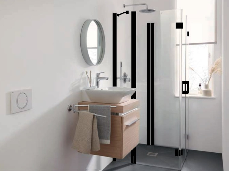 U-Kabina zalamovací dveře s pevnými poli a pevné pole Kermi LIF2U černá, čiré ESG sklo s úpravou 90 x 90 x 200 cm