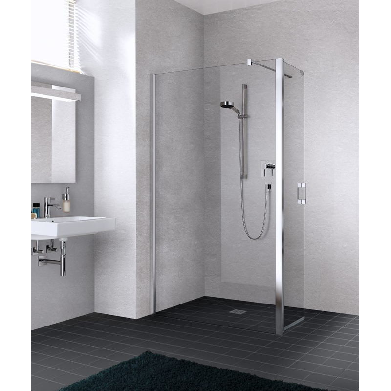 Zástěna Walk-in Wall s otočným křídlem Kermi Liga LIT1L levá stříbrná vysoký lesk, čiré ESG sklo 113 x 185 cm