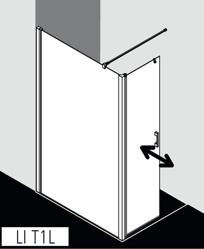 Zástěna Walk-in Wall s otočným křídlem Kermi Liga LIT1L levá stříbrná vysoký lesk, čiré ESG sklo 113 x 185 cm