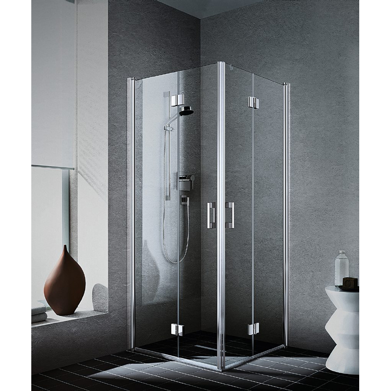 Dveře zalamovací (pravá část rohového vstupu) Kermi Liga LI2CR pravé stříbrné vysoký lesk, čiré ESG sklo 123 x 200 cm