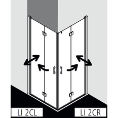 Dveře zalamovací (pravá část rohového vstupu) Kermi Liga LI2CR pravé stříbrné vysoký lesk, čiré ESG sklo 123 x 200 cm