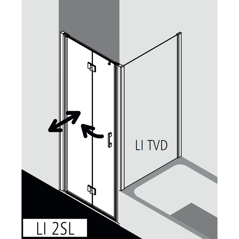 Dveře kyvné zalamovací Kermi Liga LI2SL levé stříbrné vysoký lesk, čiré ESG sklo 120 x 200 cm