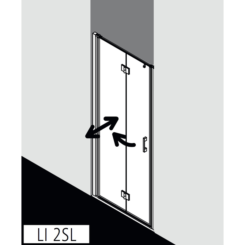 Dveře kyvné zalamovací Kermi Liga LI2SL levé stříbrné vysoký lesk, čiré ESG sklo 120 x 200 cm