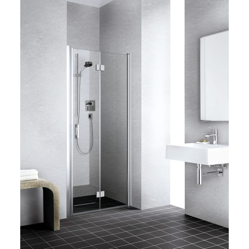 Dveře kyvné zalamovací Kermi Liga LI2SR pravé stříbrné vysoký lesk, čiré ESG sklo 75 x 200 cm