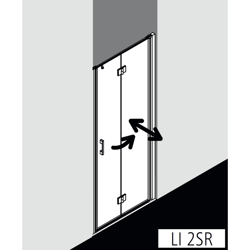 Dveře kyvné zalamovací Kermi Liga LI2SR pravé stříbrné vysoký lesk, čiré ESG sklo 83 x 200 cm