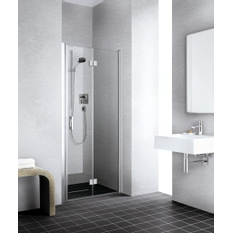 Dveře kyvné zalamovací Kermi Liga LI2SR pravé stříbrné vysoký lesk, čiré ESG sklo 85 x 200 cm