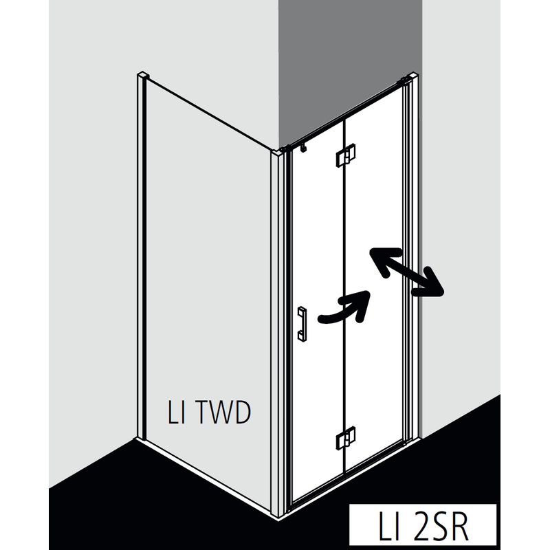 Dveře kyvné zalamovací Kermi Liga LI2SR pravé stříbrné vysoký lesk, čiré ESG sklo 93 x 200 cm