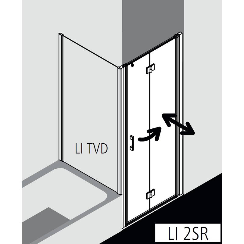 Dveře kyvné zalamovací Kermi Liga LI2SR pravé stříbrné vysoký lesk, čiré ESG sklo 100 x 200 cm