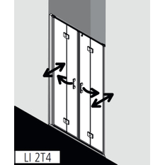 Dveře kyvné zalamovací 4-dílné Kermi Liga LI2T4 stříbrné vysoký lesk, čiré ESG sklo 123 x 200 cm