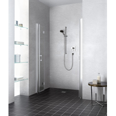 Dveře kyvné zalamovací 4-dílné Kermi Liga LI2T4 stříbrné vysoký lesk, čiré ESG sklo 123 x 200 cm