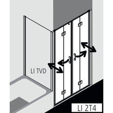 Dveře kyvné zalamovací 4-dílné Kermi Liga LI2T4 stříbrné vysoký lesk, čiré ESG sklo 130 x 200 cm