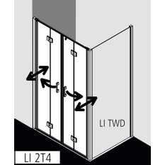 Dveře kyvné zalamovací 4-dílné Kermi Liga LI2T4 stříbrné vysoký lesk, čiré ESG sklo 130 x 200 cm