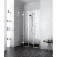 Dveře kyvné zalamovací 4-dílné Kermi Liga LI2T4 stříbrné vysoký lesk, čiré ESG sklo 135 x 200 cm