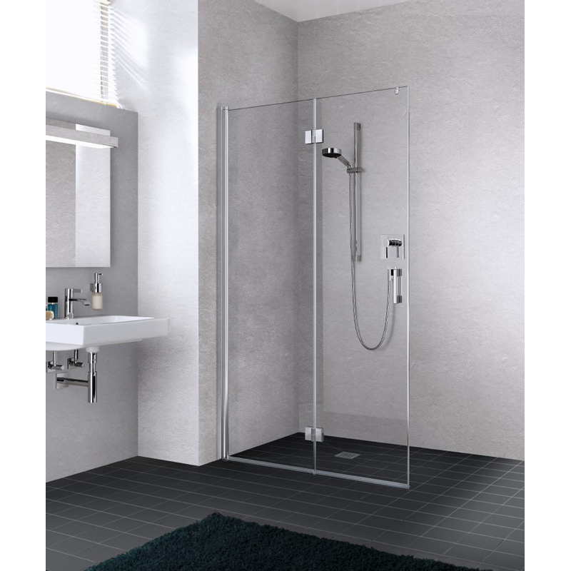 Zástěna Walk-in Wall kyvné zalamovací provedení Kermi Liga LI2YL levá stříbrná vysoký lesk, čiré ESG sklo 100 x 200 cm